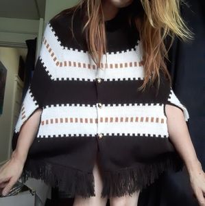 1960's Carol Brent cape ~ poncho w/ fringe